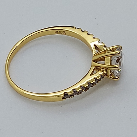 18k Gold Plated Silver Ring Decorated with CZ Simulated Diamonds, - Picture 5 of 7